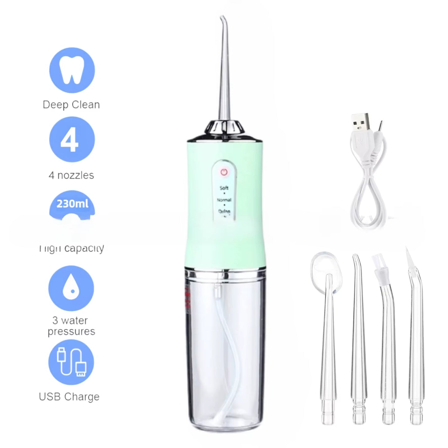 Portable Oral Irrigator - USB Rechargeable Waterproof Dental Flosser with 3 Cleaning Modes for Adults and Children