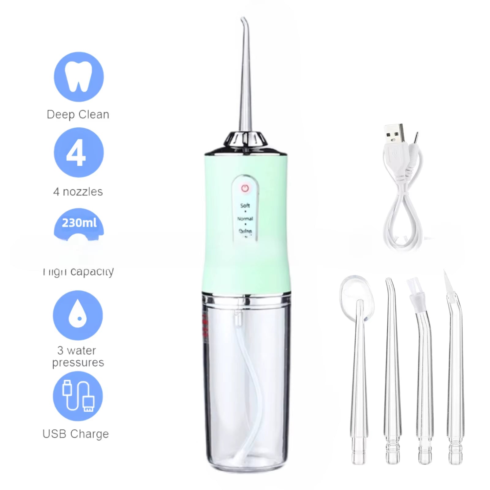 Portable Oral Irrigator - USB Rechargeable Waterproof Dental Flosser with 3 Cleaning Modes for Adults and Children