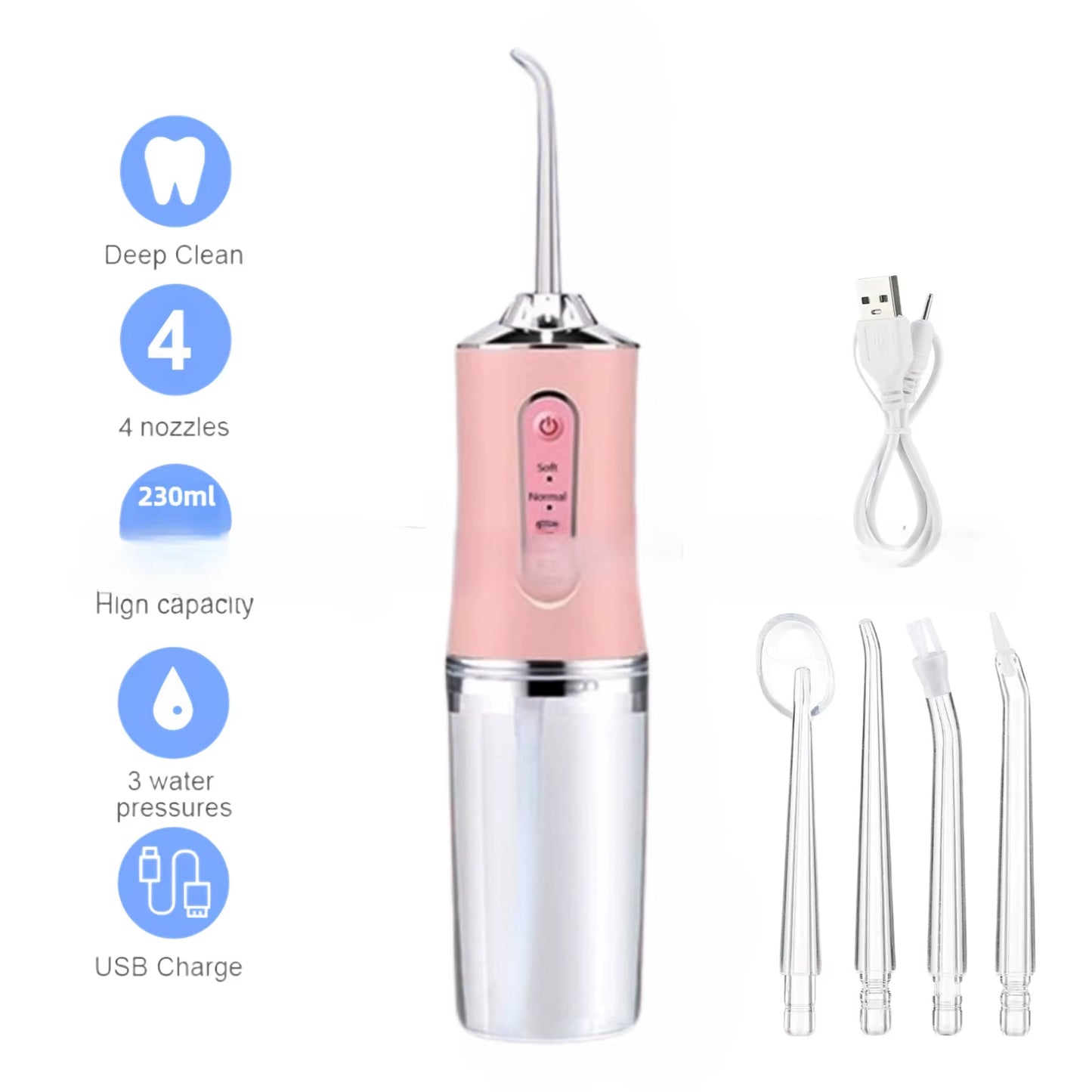 Portable Oral Irrigator - USB Rechargeable Waterproof Dental Flosser with 3 Cleaning Modes for Adults and Children